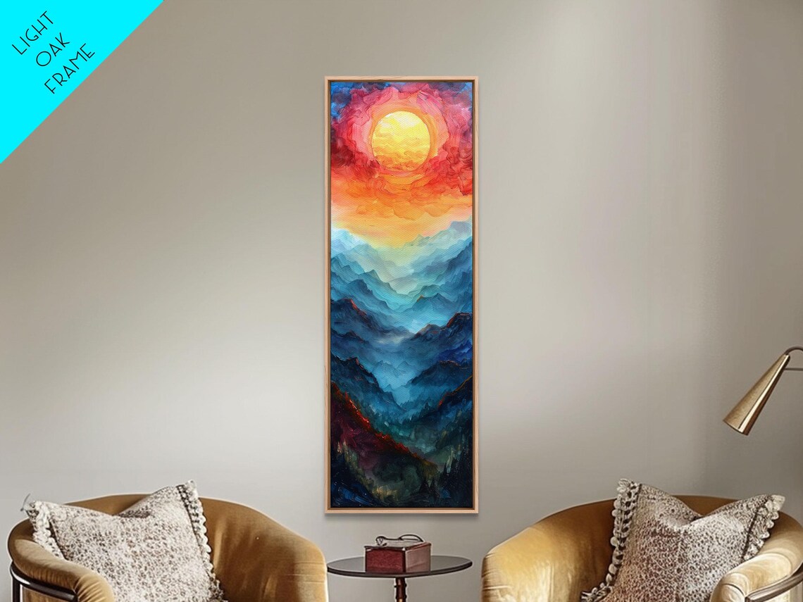 Golden Sunrise Over Layered Blue Mountains Impasto Vivid Sky Poster - Image 4