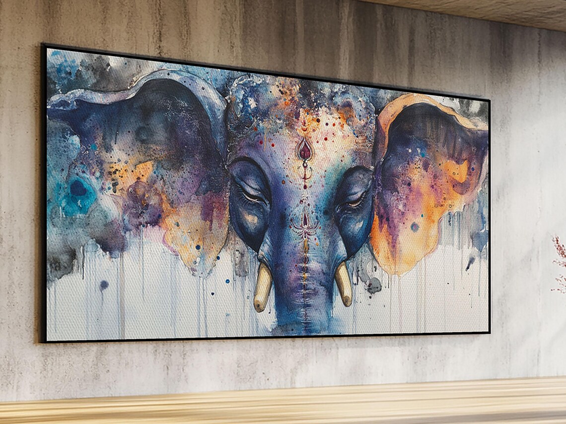 Colorful Watercolor Elephant Head Spiritual Ganesha Style Art Print - Image 4