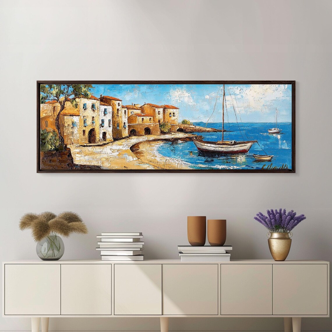 Retro Italian Villa Beach Painting Amalfi Coast Italy Landscape Painting Print Framed Print Coastal Decor Vintage Lakehouse Art - Image 4