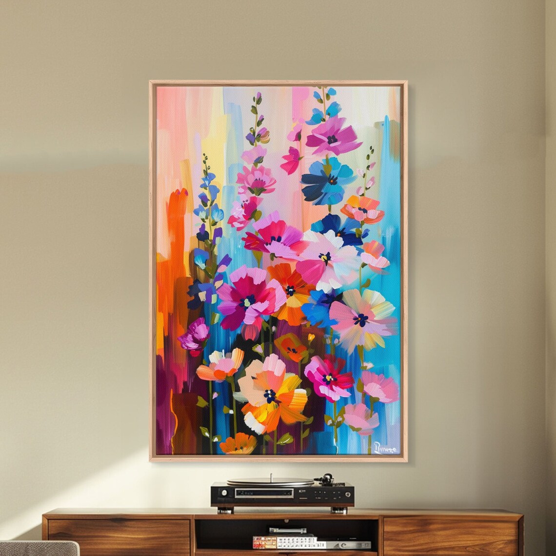 Abstract Floral Burst Tall Colorful Blossoms Modern Flower Art Print
