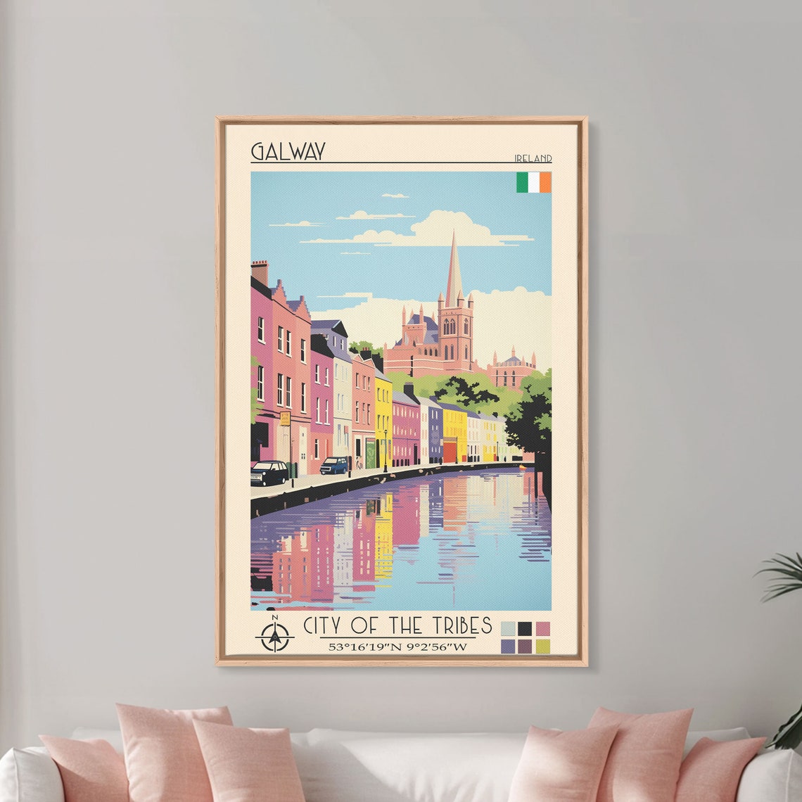 Galway Ireland Colorful Riverfront Cathedral Spire Reflection Poster - Image 2