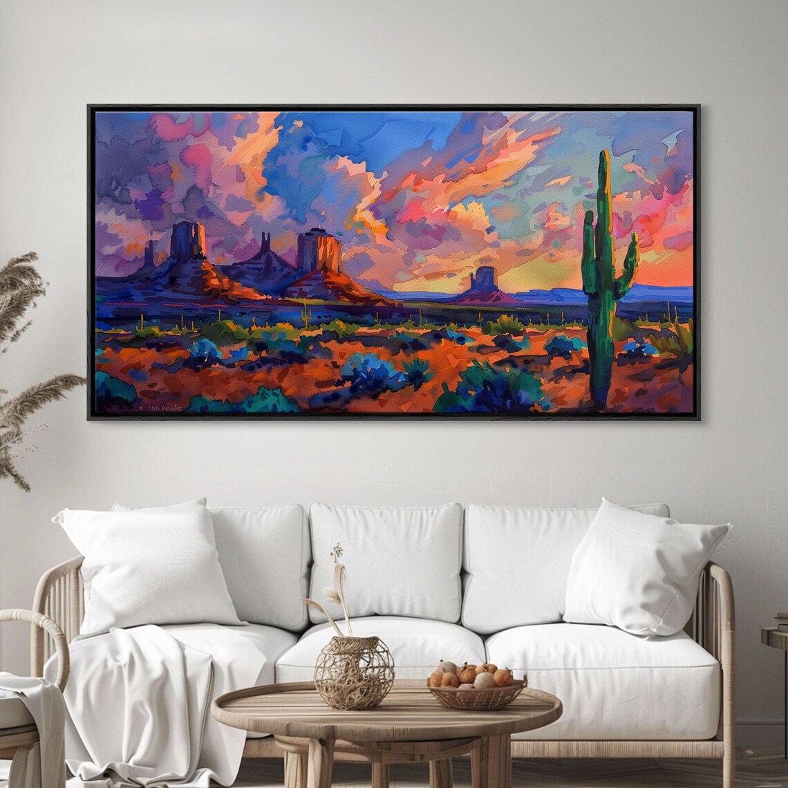 Mountain Sunset With Saguaro Cacti Art Print, Boho Decor - Image 2