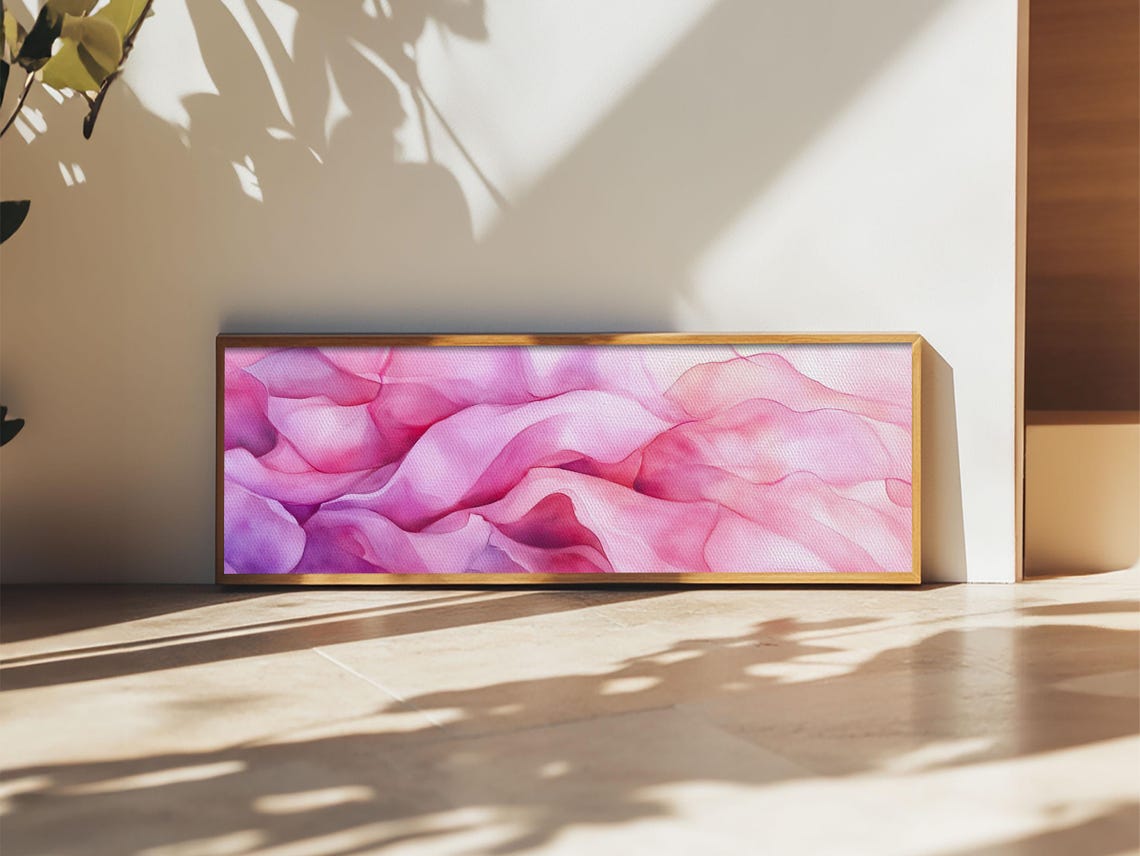 Pink Silk Waves Abstract Watercolor Flowing Feminine Wall Art - Image 5