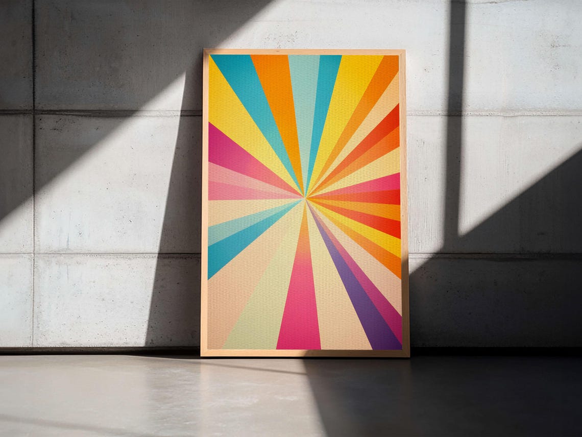 Retro Colorful Sunburst Rays Rainbow Mid Century Modern Art Poster - Image 3