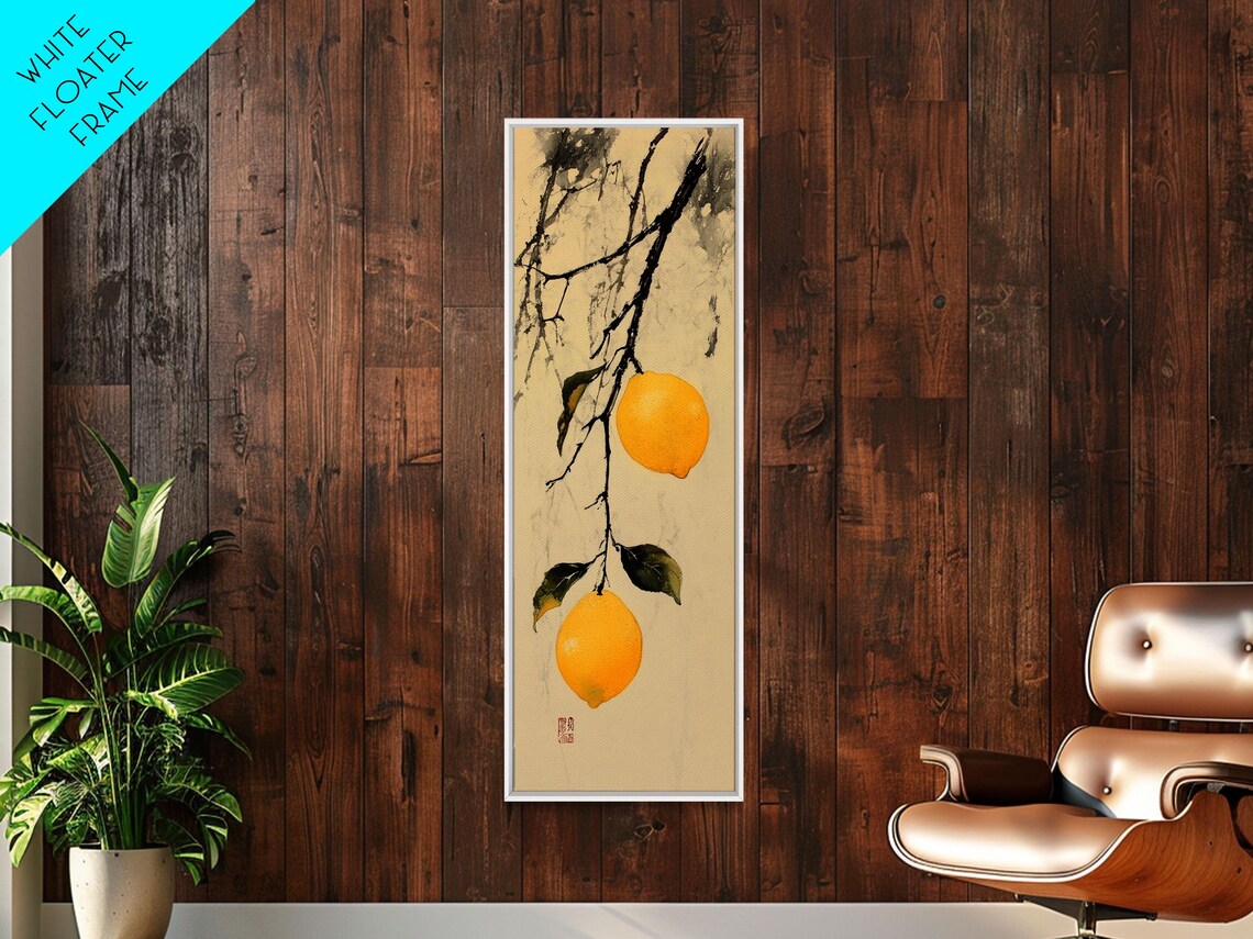 Elegant Lemons On Ink Branch Japanese Sumi Style Botanical Art Poster - Image 3