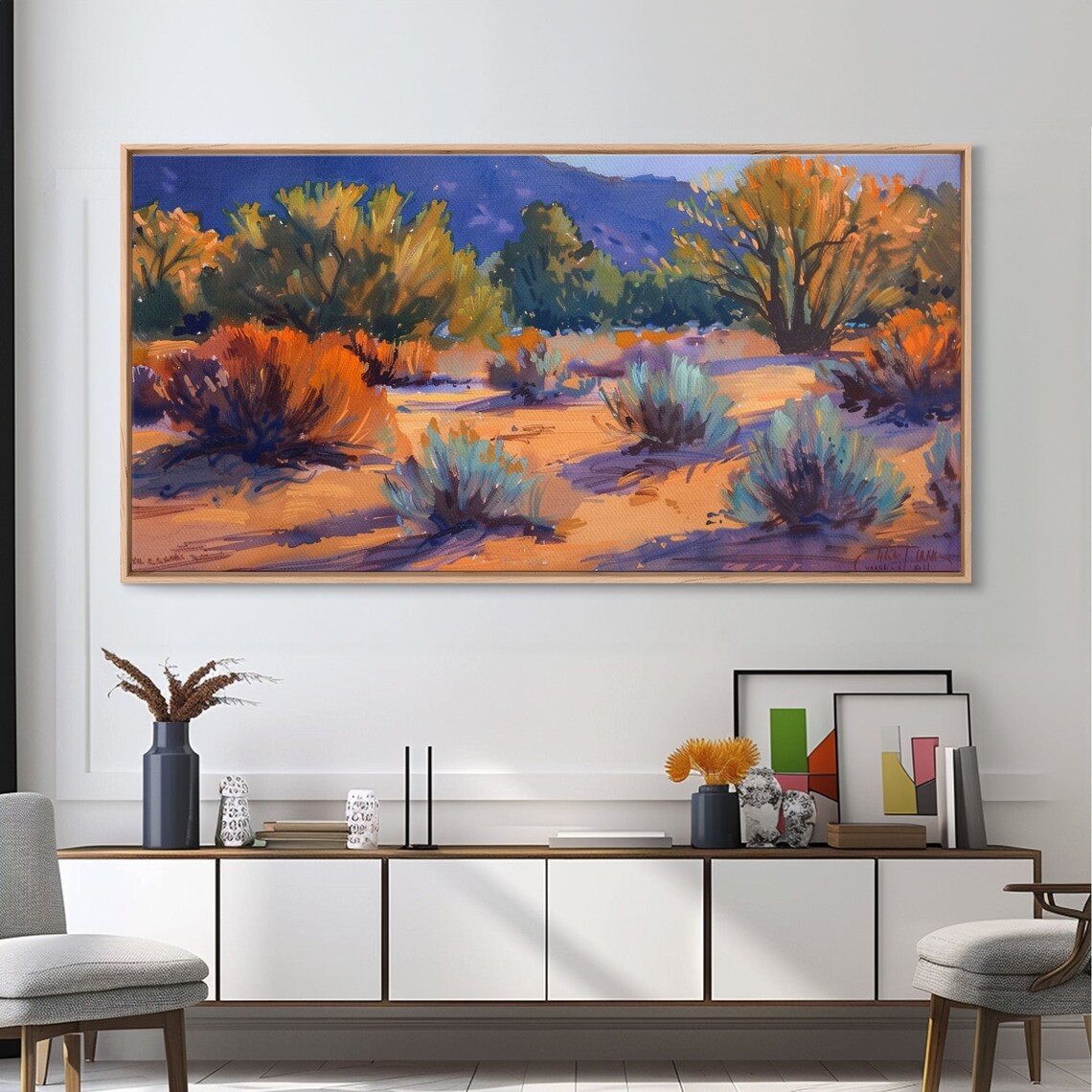 Desert Brush Sunset Golden Dunes Sagebrush Landscape Painting Poster - Image 2