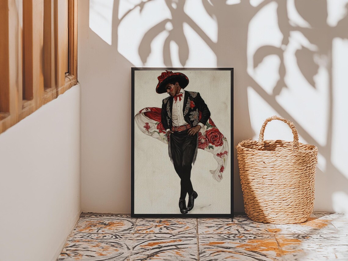 Spanish Toreador Embroidered Suit Rose Cape Elegant Cultural Art Poster - Image 5