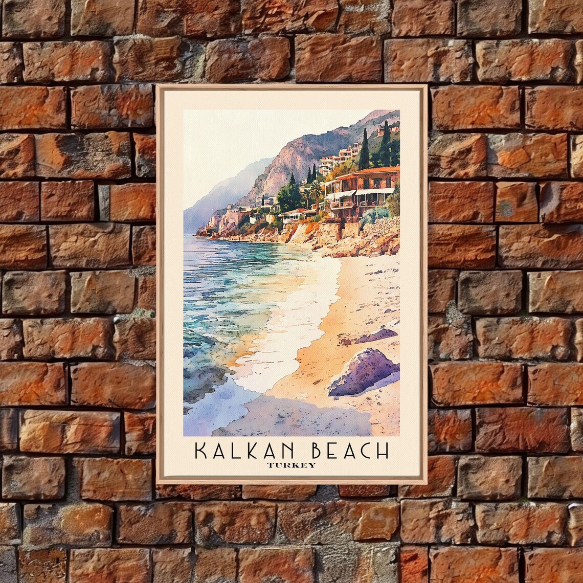 Kalkan Beach Turkey Cliffside Old Town Golden Beach Watercolor Wall Poster - Image 5