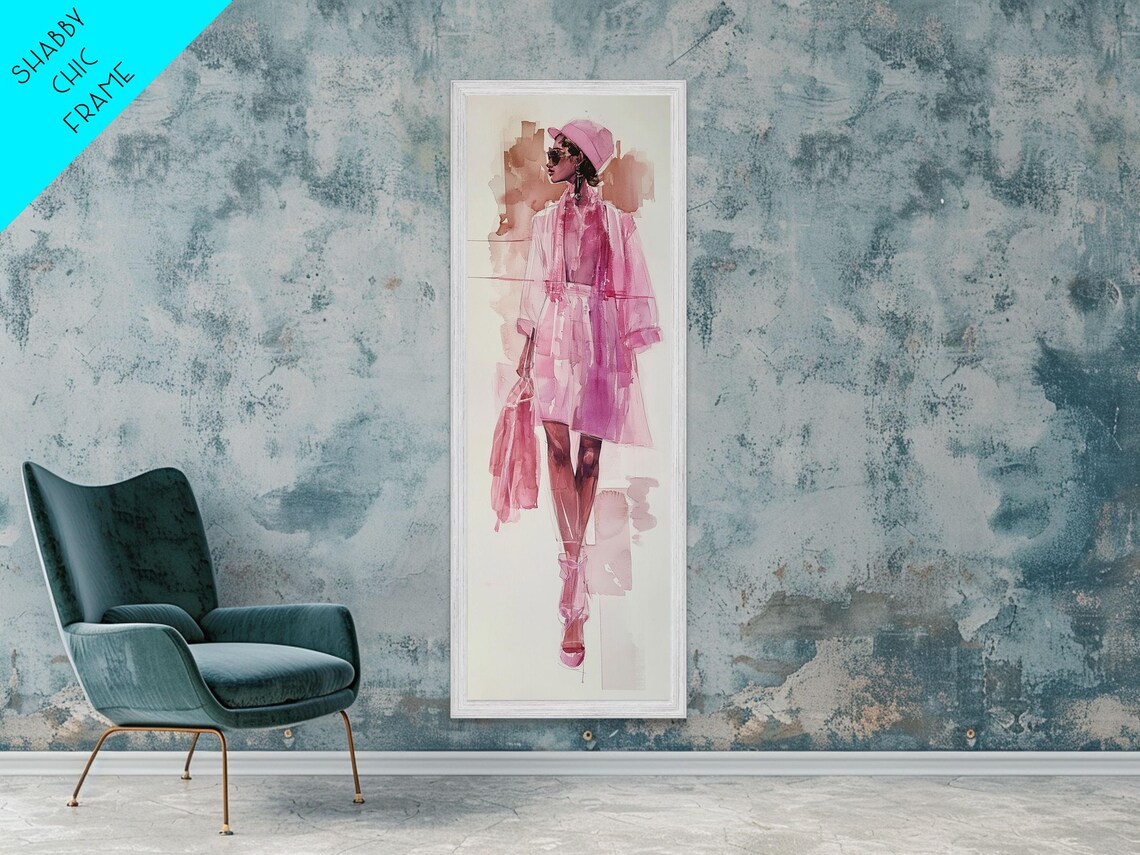 Pink Fashion Illustration Woman Trench Coat Chic Style Wall Art - Image 6