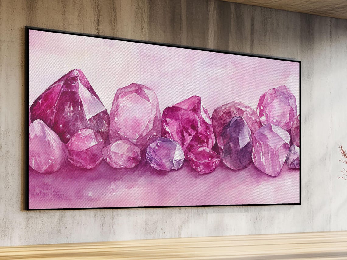 Pink Amethyst Gemstones Watercolor Row Sparkling Crystal Design Poster - Image 3