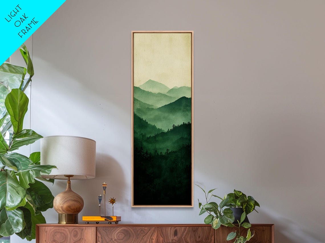 Misty Green Mountain Layers Watercolor Serene Forest Peaks Art Poster - Image 5