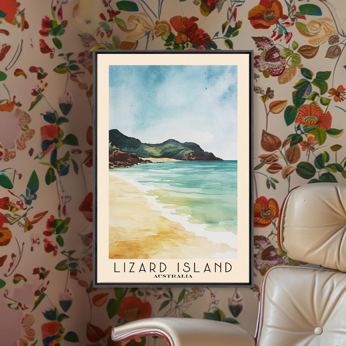 Lizard Island Australia Golden Beach Green Headland Watercolor Poster - Image 2