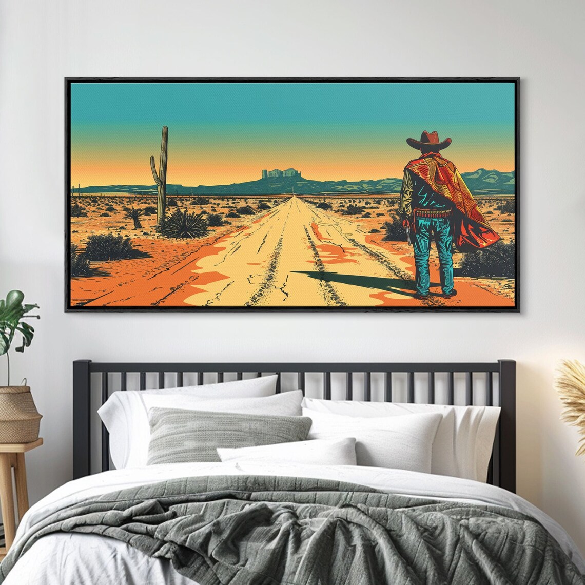 Western Cowboy In Desert Landscape Rustic Wall Art Framed Print Boho Bedroom Decor Vintage Home Decoration - Image 5