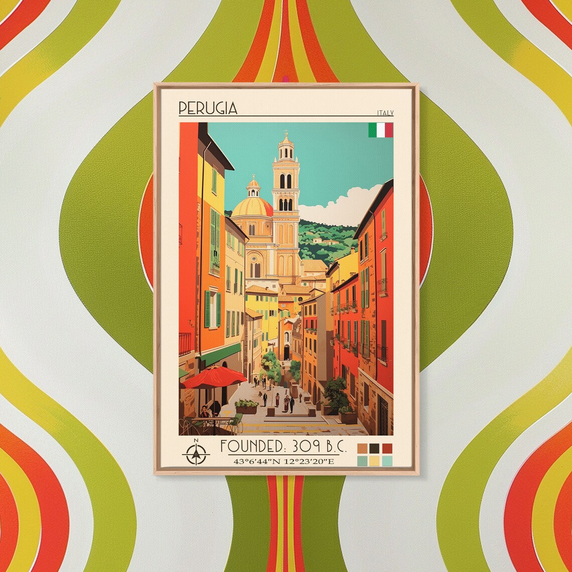 Perugia Italy Cathedral Bell Tower Old Town Street Travel Poster - Image 2