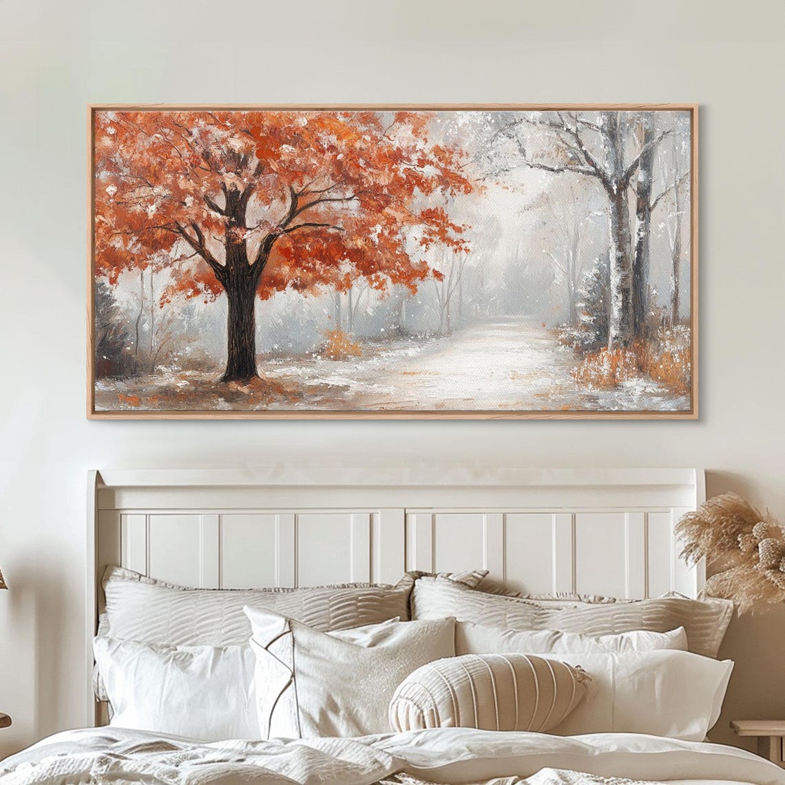Misty Forest Path Orange Leaves Snowy Ground Fall Walk Poster