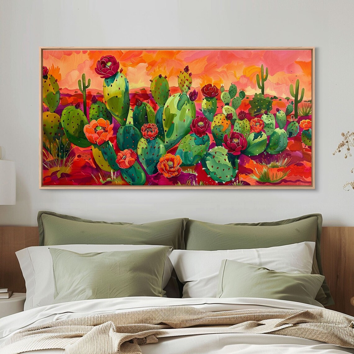 Desert Flowers and Cacti With Mountains, Boho Art Print - Image 3