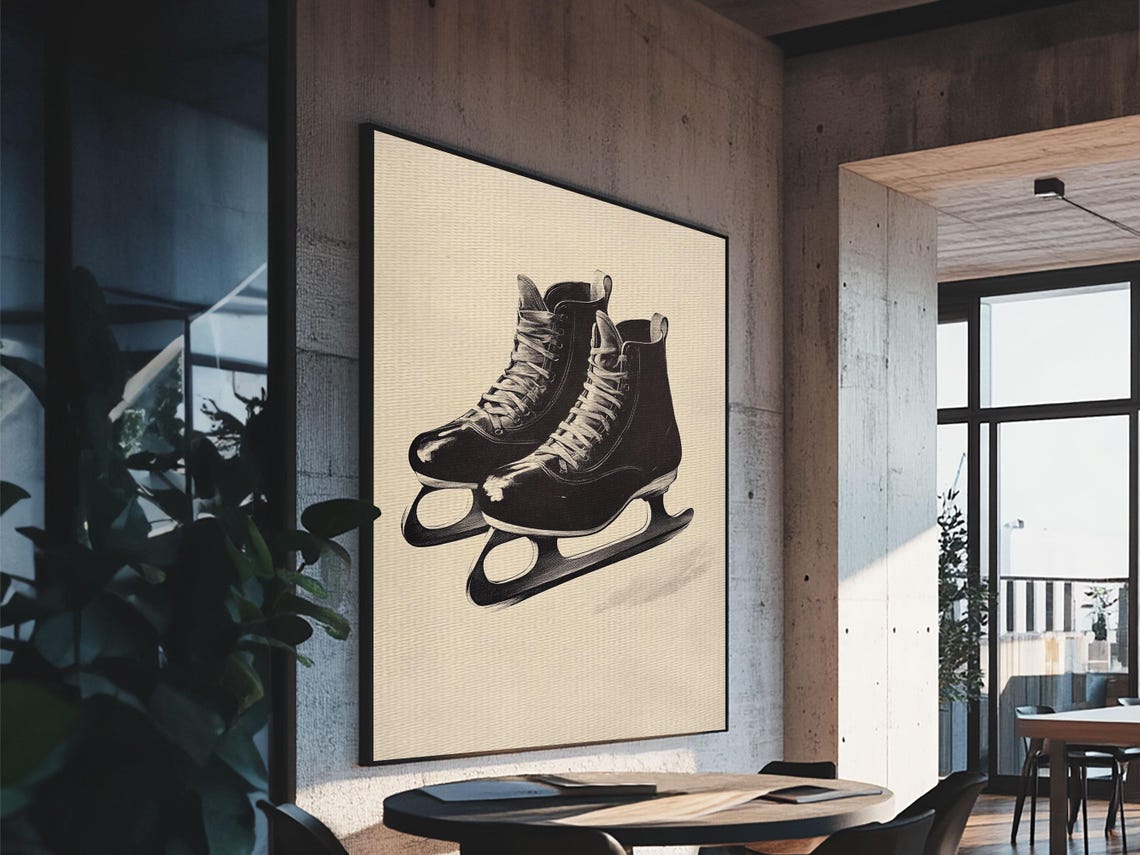 Retro Black Ice Skates Vintage Sketch Winter Holiday Wall Poster - Image 3