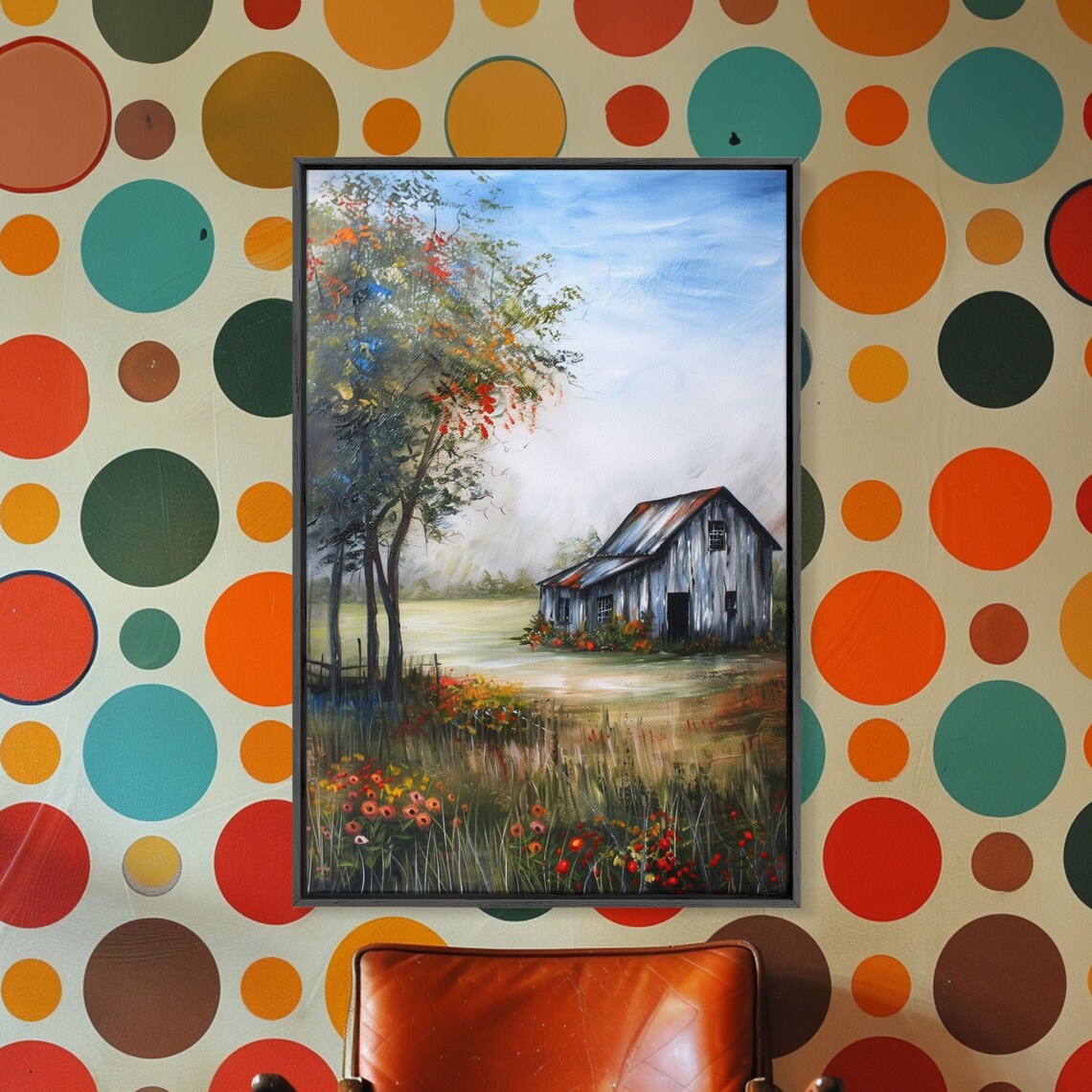 Rustic Old Barn Wildflower Meadow Country Farmhouse Art Poster - Image 5