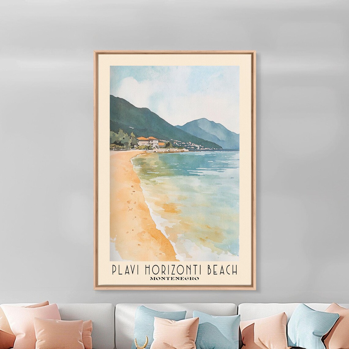 Plavi Horizonti Beach Montenegro Calm Bay Shore Mountain View Travel Poster - Image 3