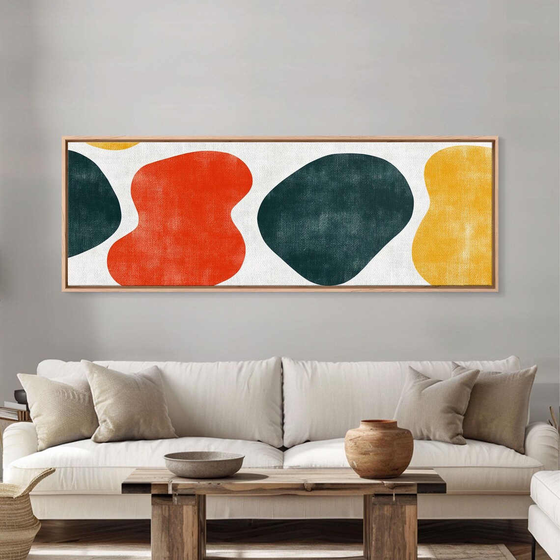 Navy Blue And Orange Splotches Framed Mid Century Modern Abstract Wall Art Wood Frame Ready To Hang - Image 5