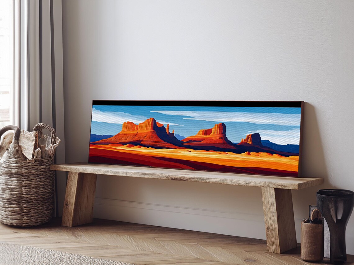 Monument Valley Sunset Framed Print Southwest Wall Art Panoramic Painting Rustic Art Landscape Art Gift Idea Extra Wide Art - Image 5