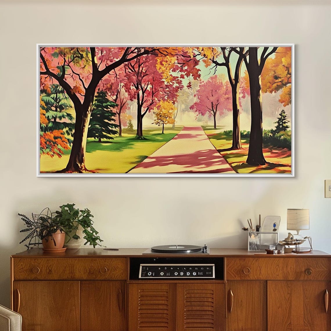 Colorful Autumn Park Path Sunlit Fall Trees Landscape Art Poster - Image 6