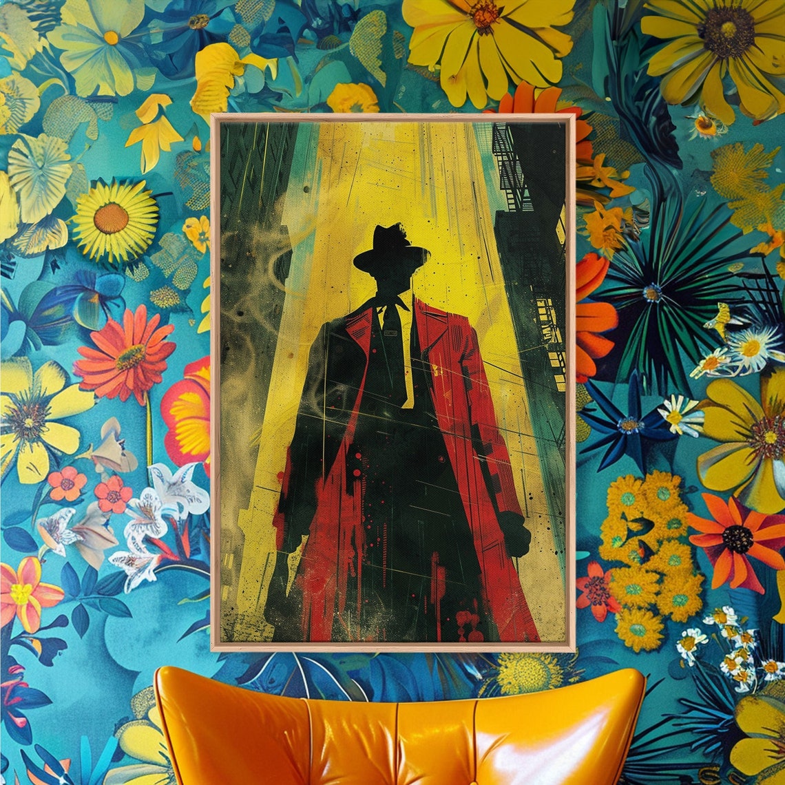 Noir Comic Detective Red Trench Coat Rainy City Gangster Wall Art - Image 5