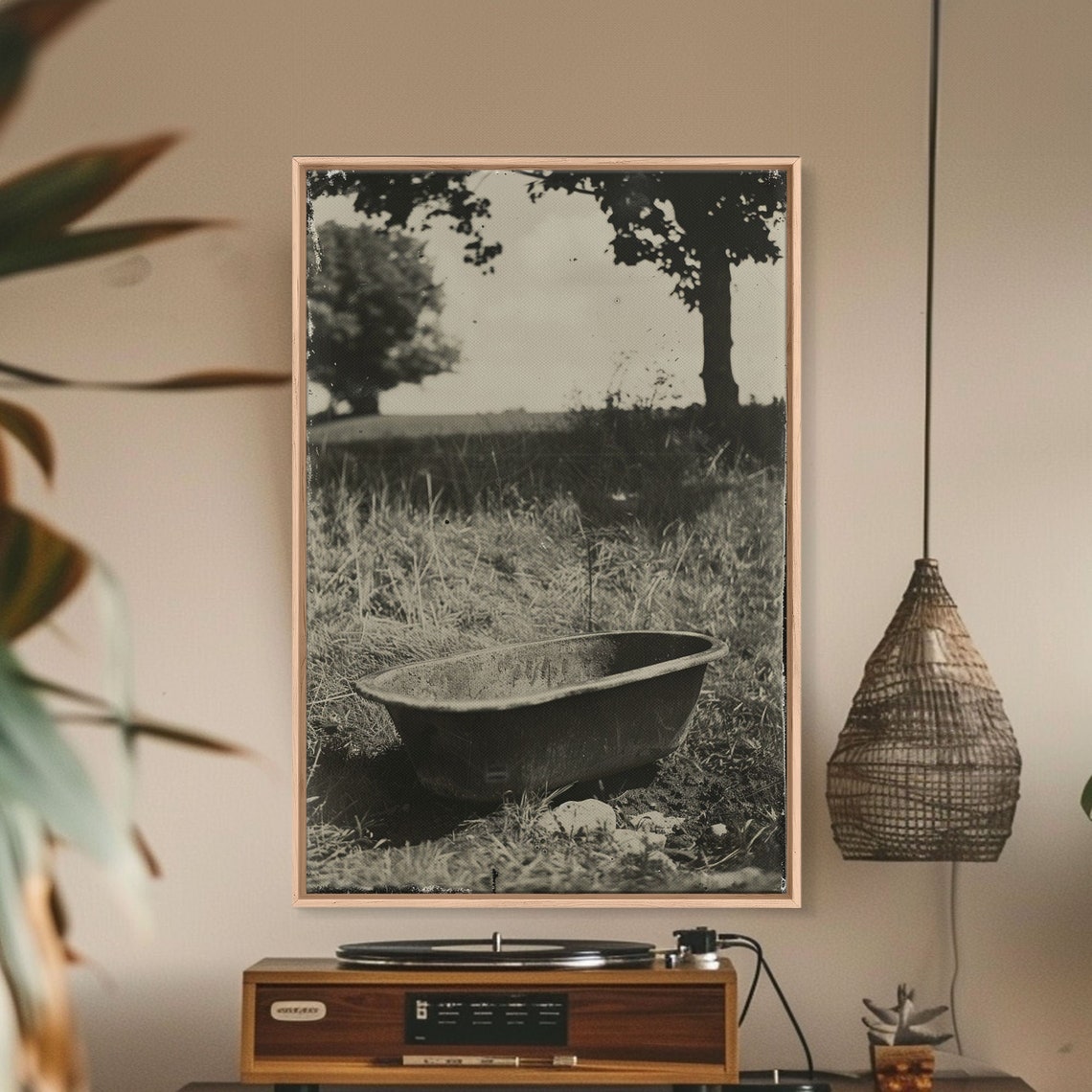 Vintage Bathtub In A Grassy Field Sepia Tone Rustic Photo Art Poster - Image 3