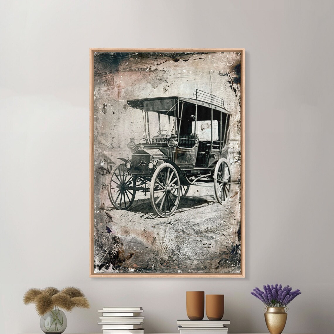 Antique Motor Carriage Sepia Vintage Automobile Distressed Wall Poster - Image 3