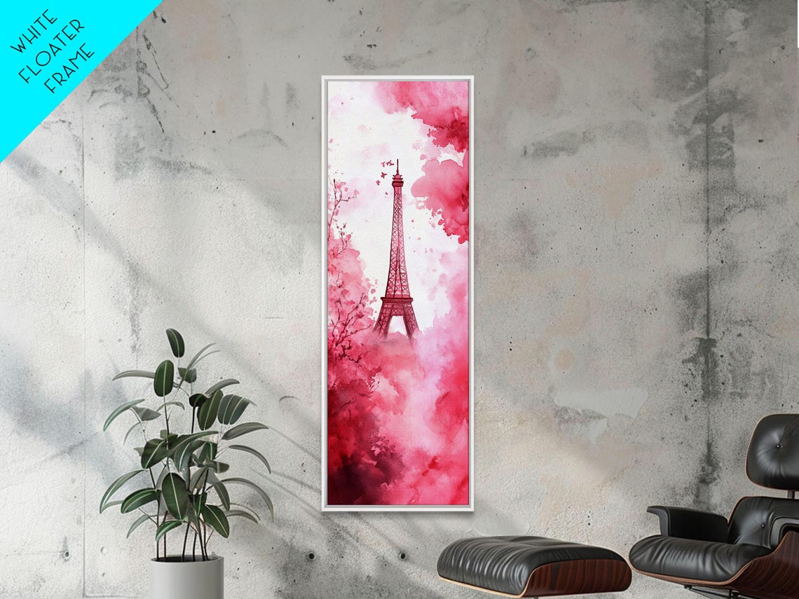 Eiffel Tower In Pink Watercolor Romantic Parisian Skyline Wall Art