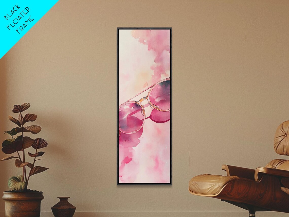 Retro Pink Sunglasses Watercolor Minimalist Fashion Wall Art