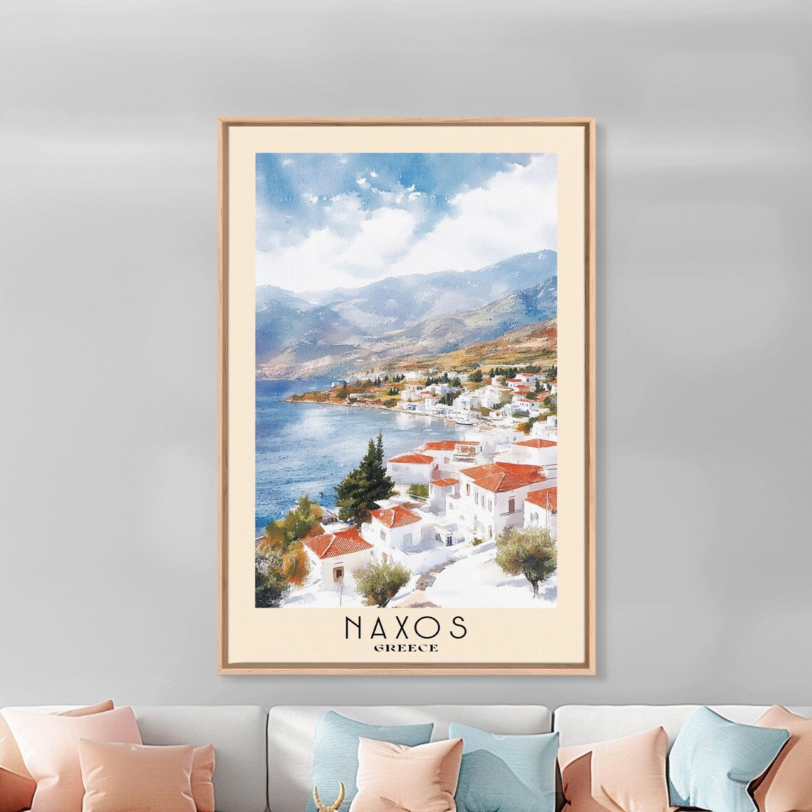 Naxos Greece White Village Red Roofs Bay View Watercolor Travel Poster - Image 3