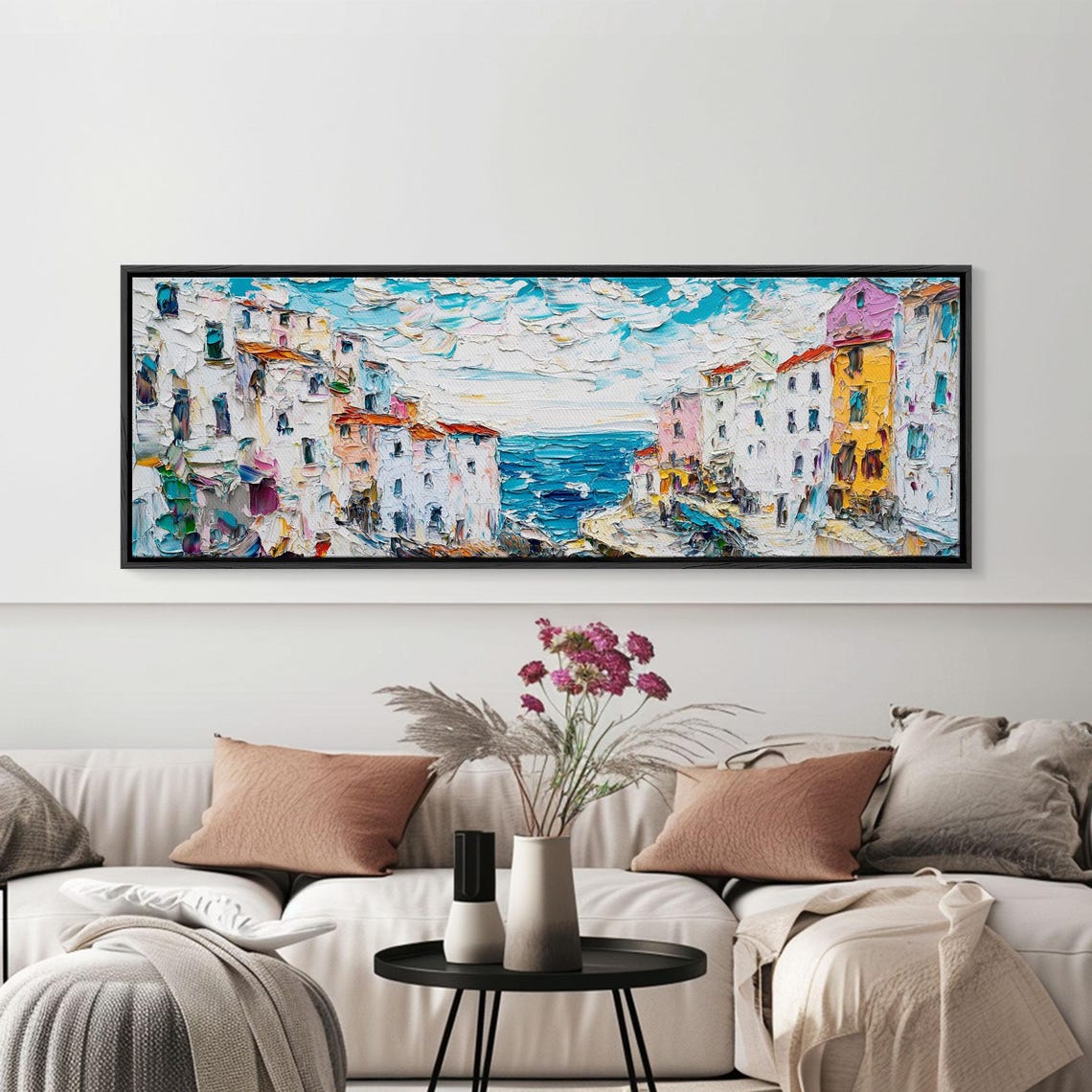 Italian Seaside Town Impasto Pastel Coastline Panoramic Travel Poster - Image 2