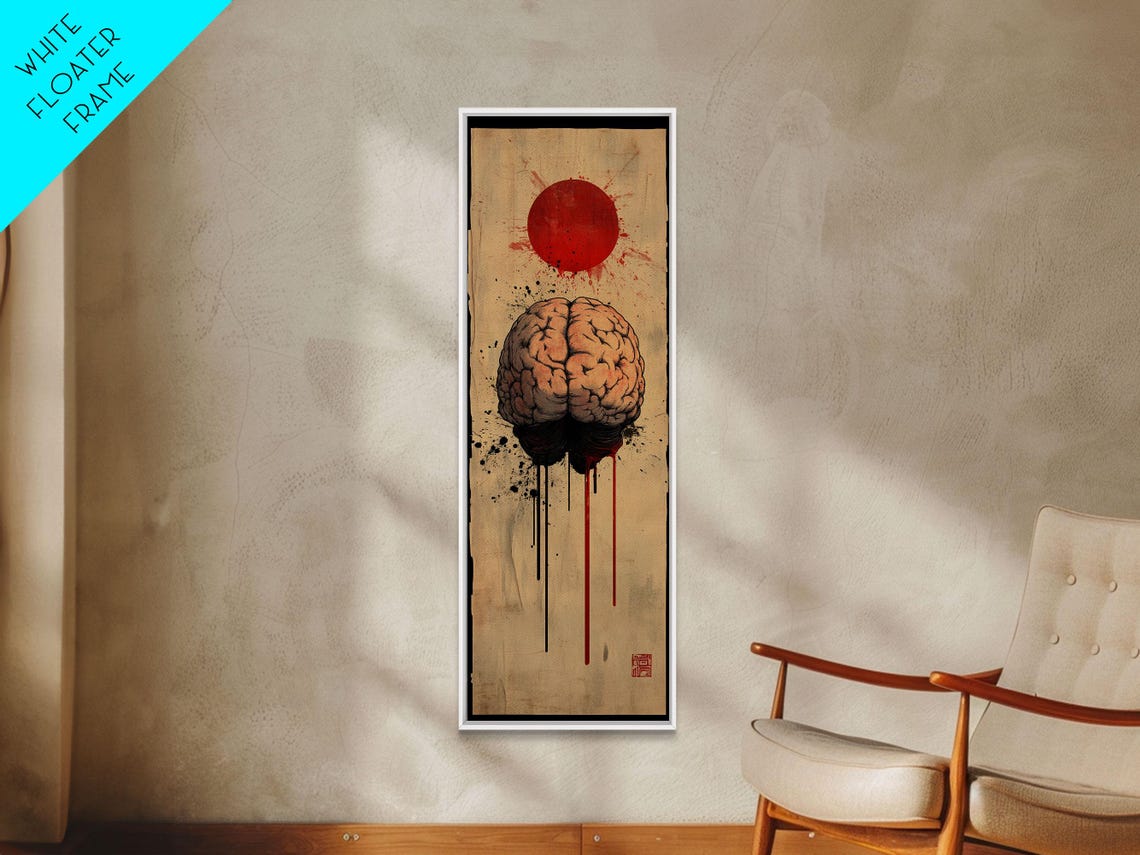 Japanese Ink Brain Art Red Sun Science Abstract Moody Wall Print - Image 2