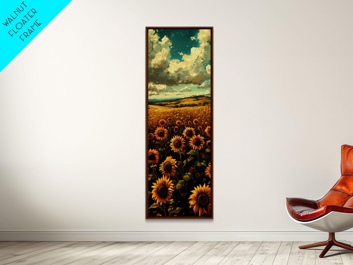 Golden Sunflower Field Summer Countryside Oil Painting Print - Image 3