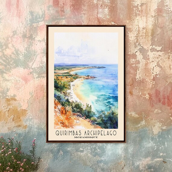 Quirimbas Archipelago Mozambique Turquoise Coast Watercolor Travel Poster