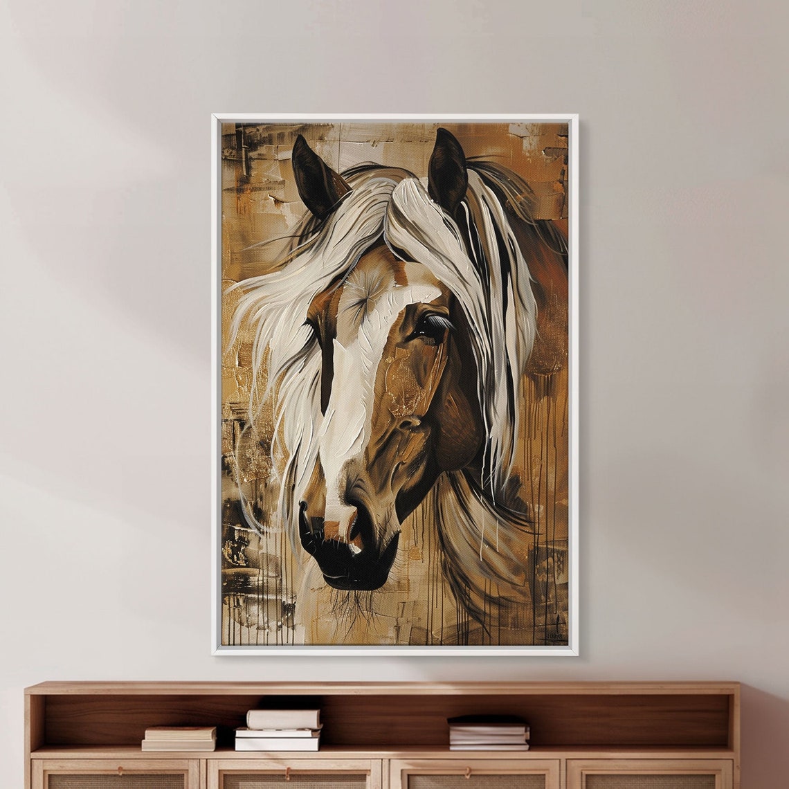 Majestic Horse Portrait Earthy Tones Flowing White Mane Art Poster - Image 5