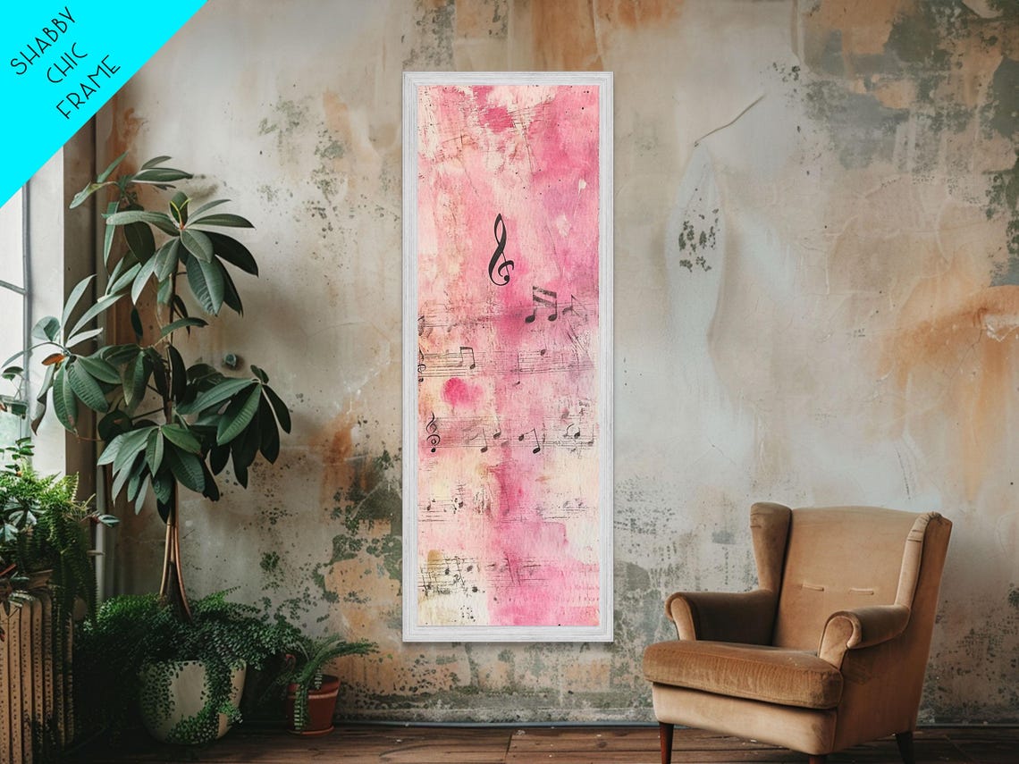 Treble Clef And Music Notes Pink Watercolor Rustic Music Wall Art - Image 2