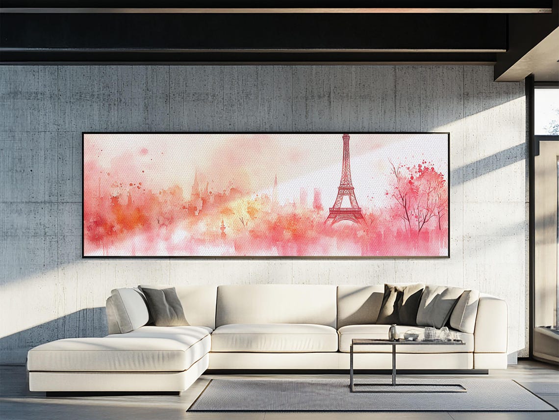 Paris Eiffel Tower Blush Pink Watercolor Skyline Travel Poster - Image 3