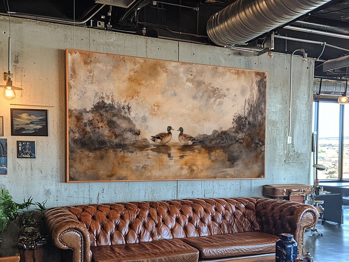 Vintage Mallard Duck Oil Painting, Rustic Farmhouse Art Print - Image 2