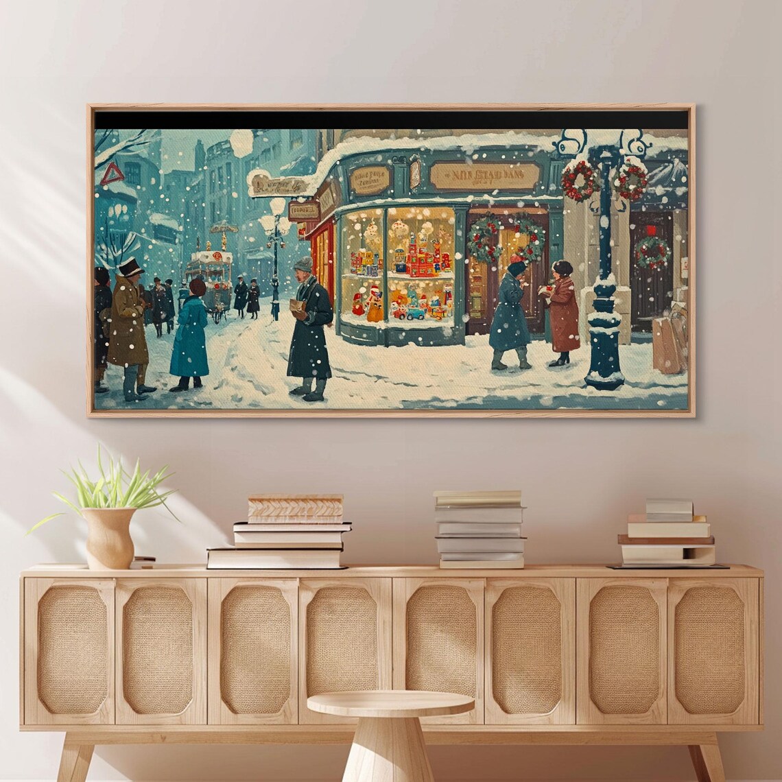 Vintage Christmas Street Winter Scene Art Print