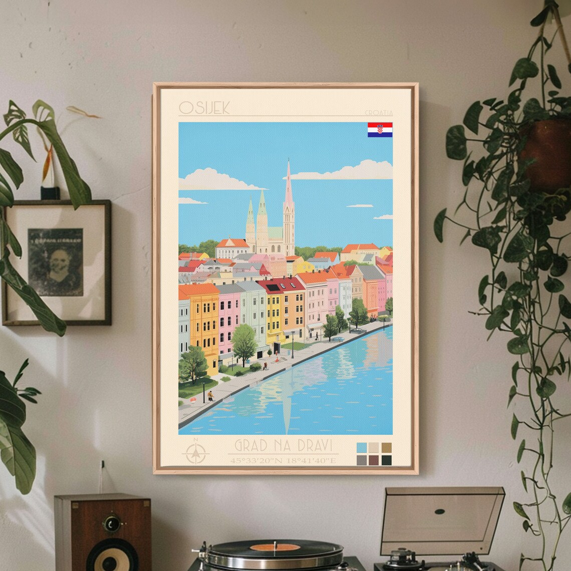 Osijek Croatia Riverfront Pastel Houses Church Towers Travel Poster - Image 3