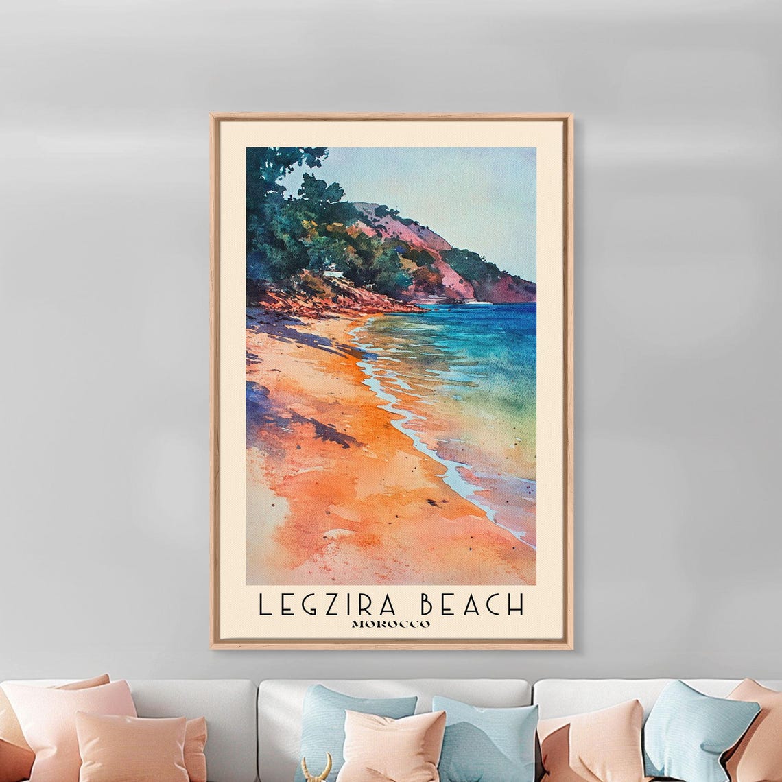 Legzira Beach Morocco Red Cliffs Turquoise Sea Watercolor Poster - Image 3