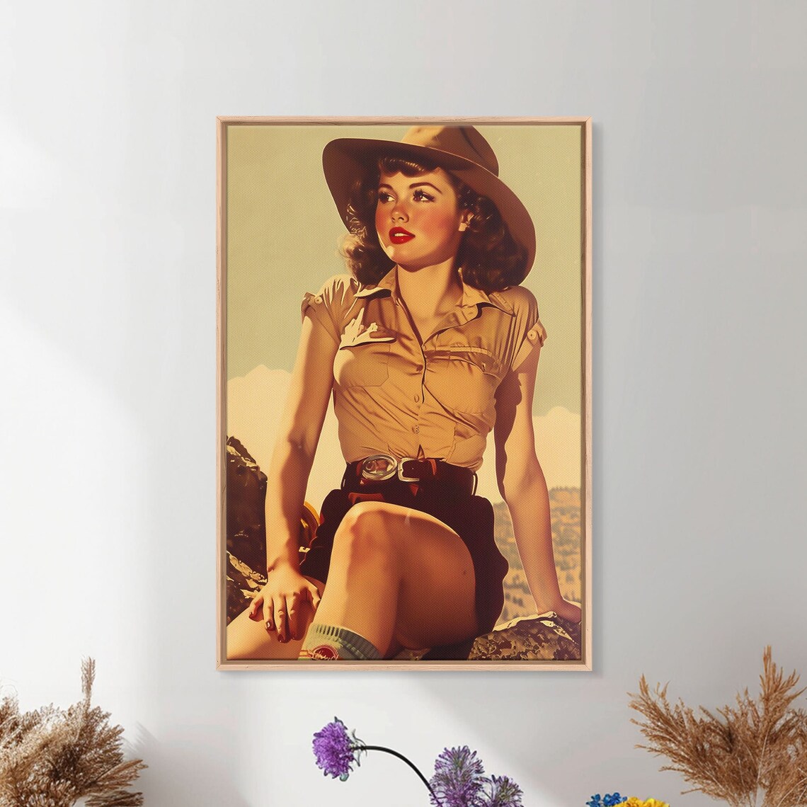 Retro Pinup Cowgirl Safari Hat Vintage Portrait Wall Art Poster - Image 3