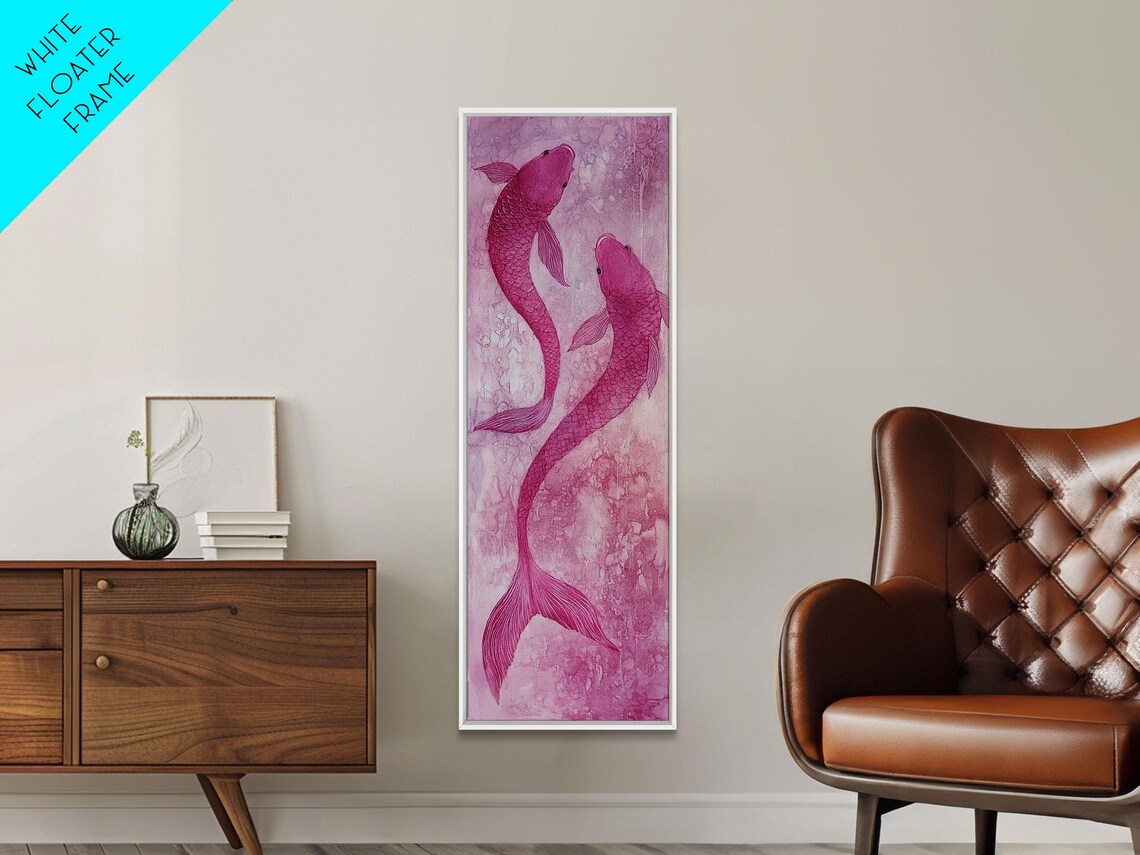 Pink Koi Fish Watercolor Pair Zen Calm Japanese Style Wall Art