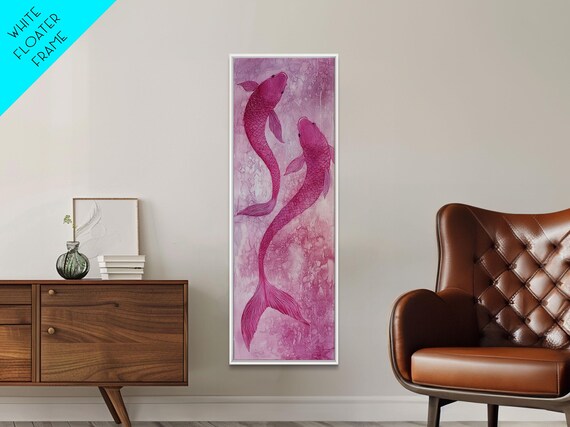 Koi Fish Painting Framed Print Light Pink Wall Art Long Narrow Wall Art Bedroom Art Above Bed Art Gift Idea Living Room Art