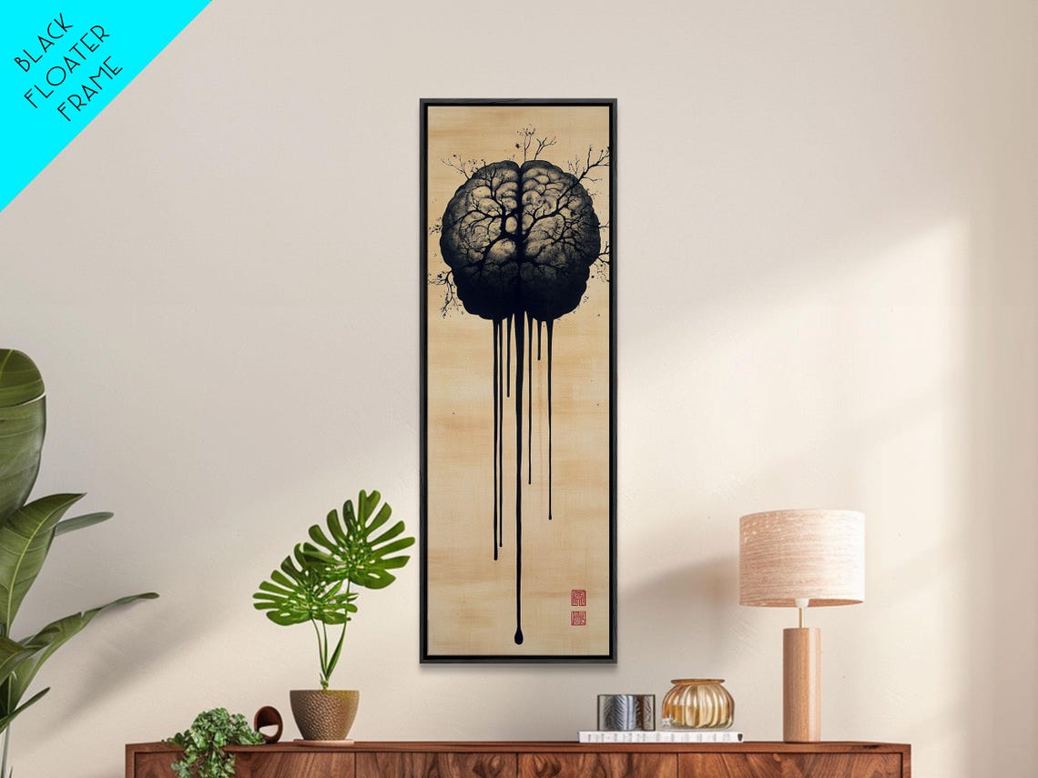 Black Ink Brain Anatomy Art Dripping Minimalist Office Poster - Image 6