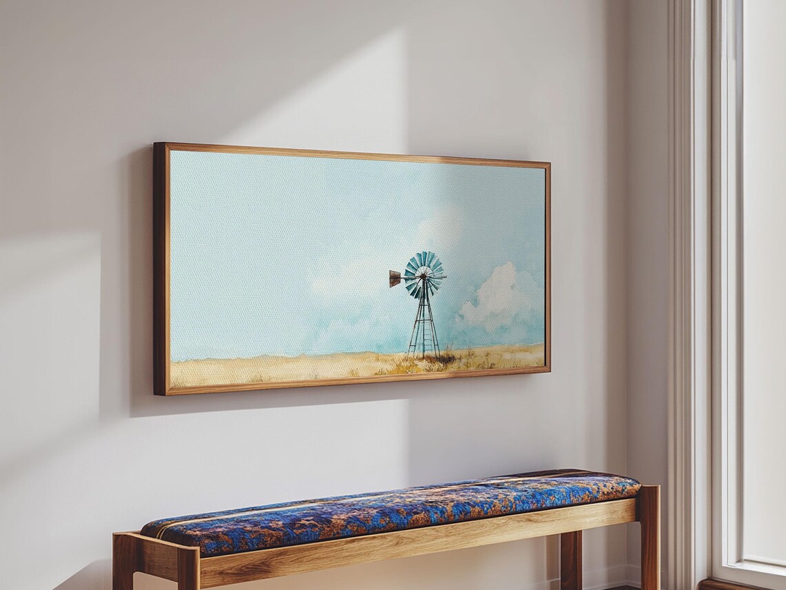Windmill Landscape, Minimalist Coastal Art Print - Image 3