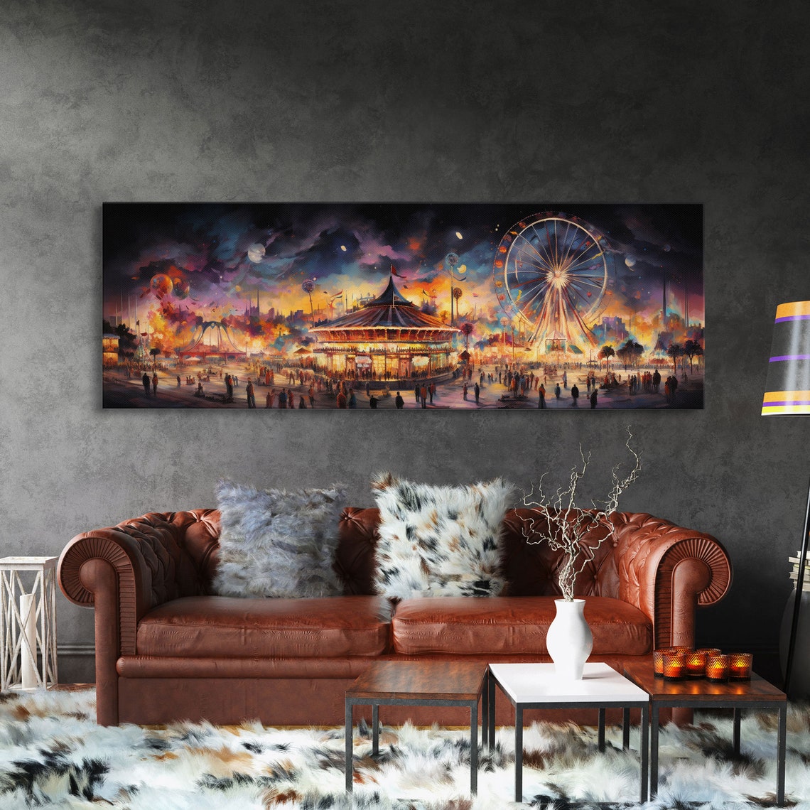 Carnival Night Ferris Wheel Carousel Colorful Circus Painting Poster - Image 3