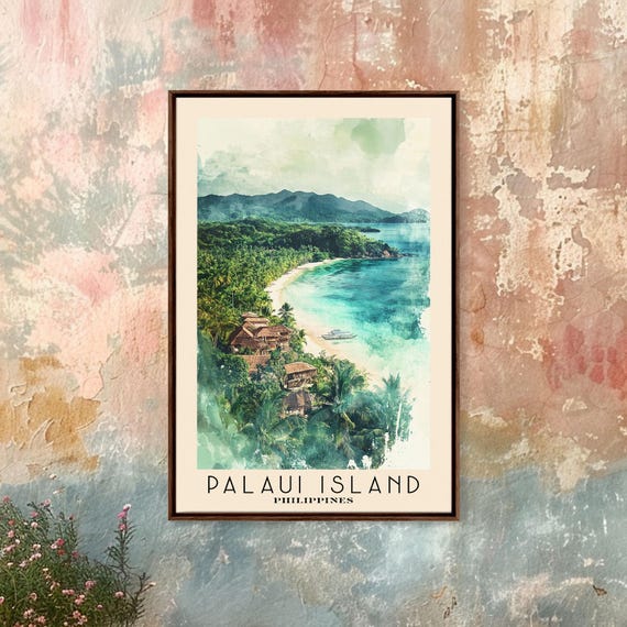 Palaui Island Philippines Watercolor Print Vacation Gift Wall Art Beach Painting Beach Decor Large Wall Art Wood Frame Art